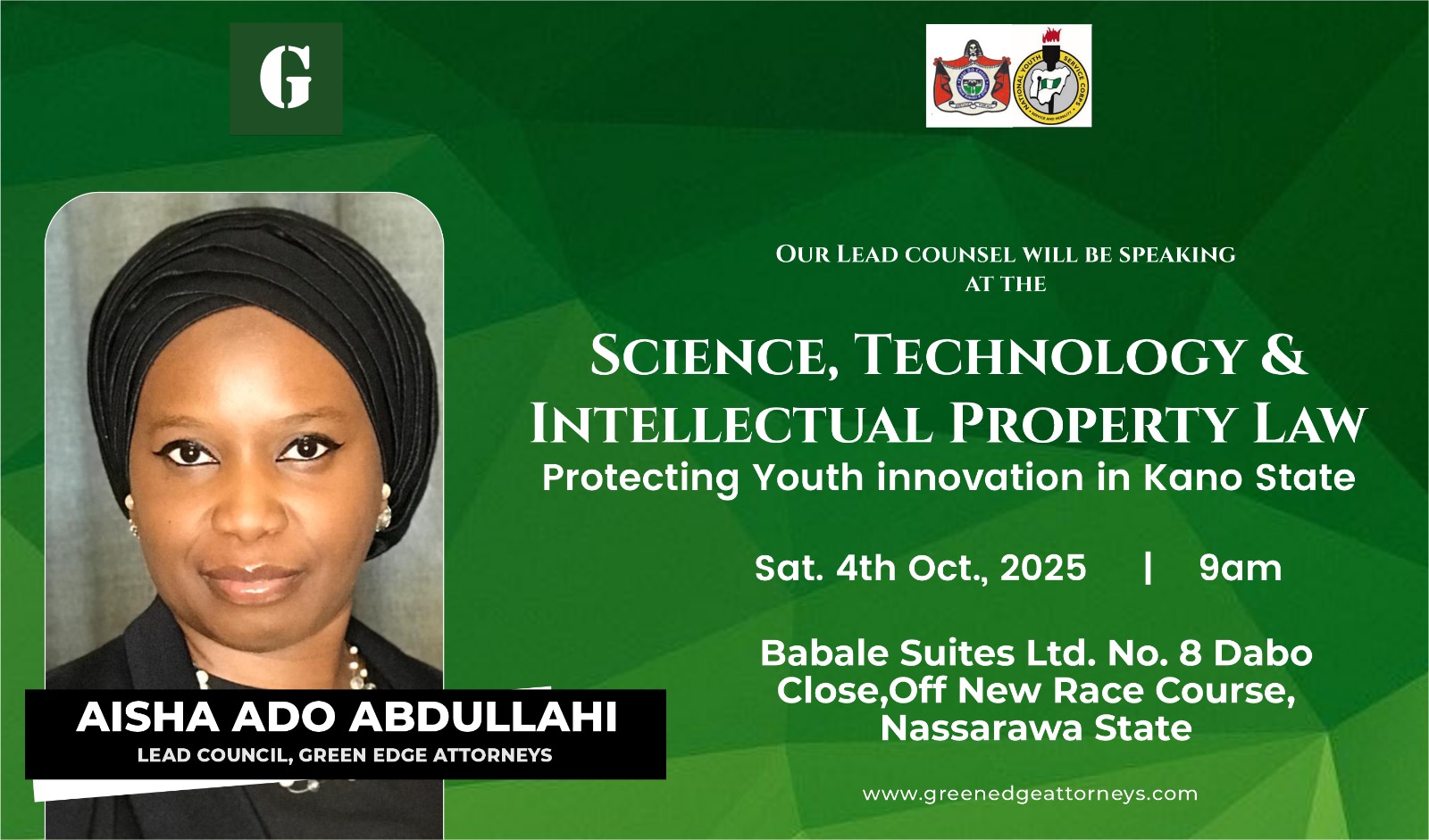 Read more about the article Protecting Innovation: Aisha Ado Abdullahi to Speak on Intellectual Property and Youth Empowerment